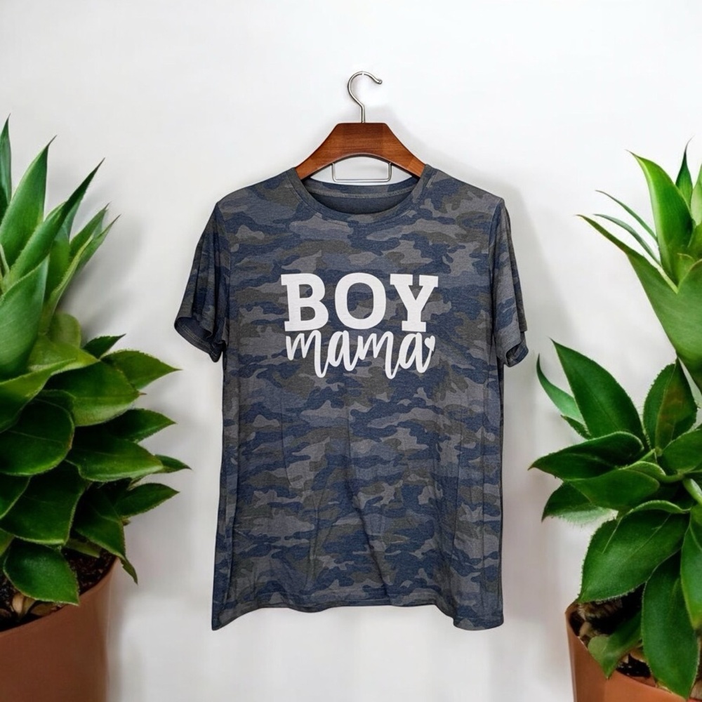 Gray and Dark Gray Camp Cotton-Polyester Boy Momma Tee